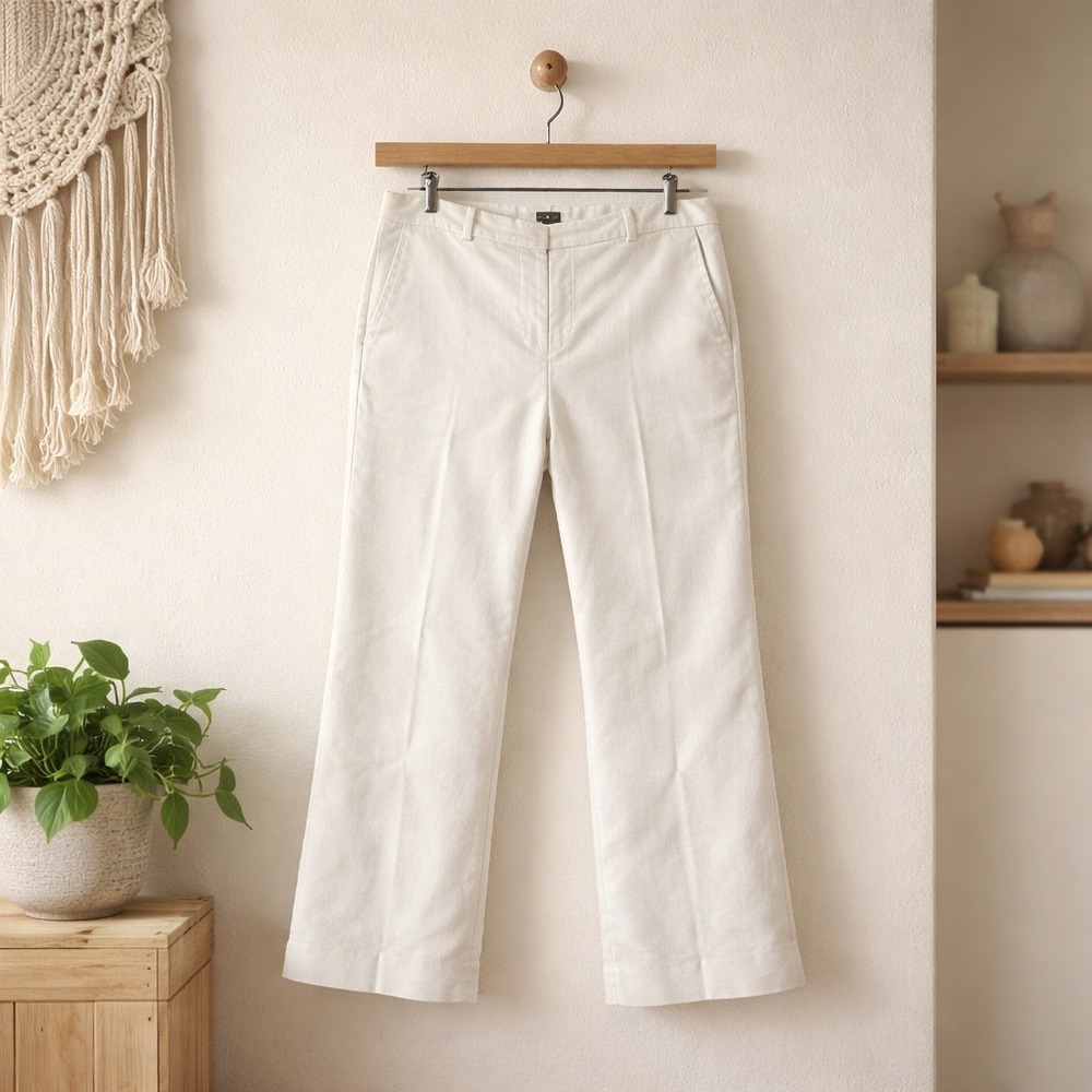J.Crew White Linen Blend Straight Leg Trousers Size 4 Coastal Preppy Summer